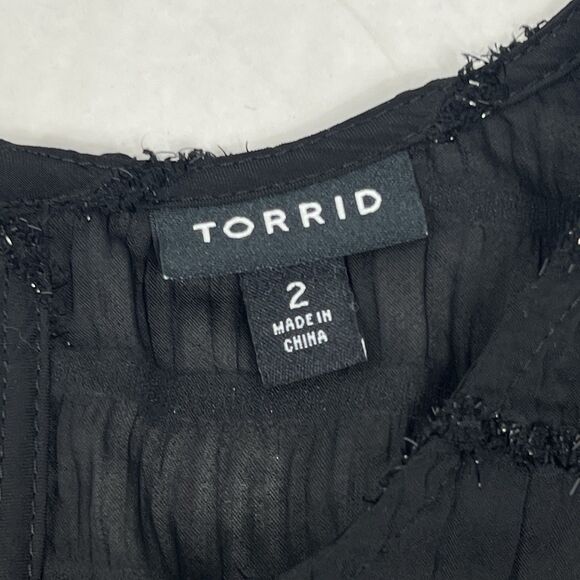 Torrid 2 Black Sheer Eyelash Stripe Short Sleeve Blouse Women’s 2X - Picture 7 of 10